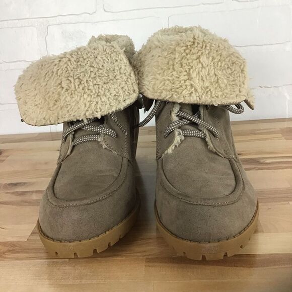 bke Sole ankle boots lace up wedge plateform faux fur tan size 10 fall booties - Picture 4 of 16